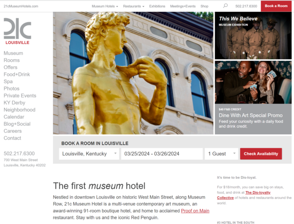 21c Museum Hotel 홈페이지