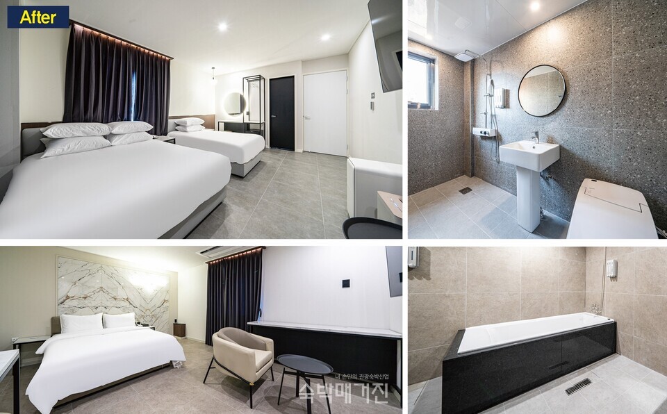 (왼쪽 위부터 시계방향으로)편안하면서도 고급스러운 컬러감, 화장실, 욕조, 모던한 디자인