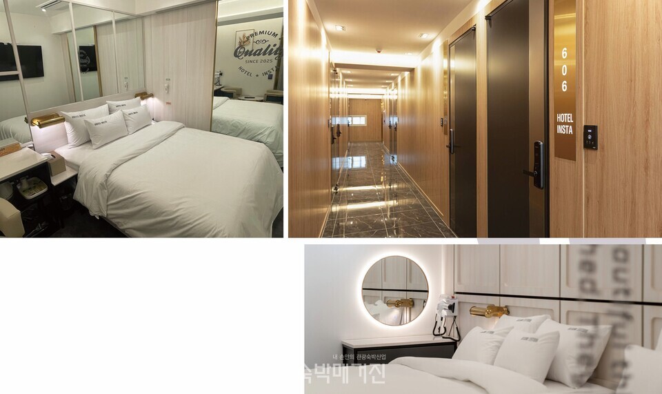 스탠다드 객실(왼쪽 위), 골드가 잘 활용된 복도(오른쪽 위)