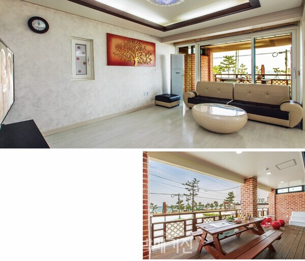 객실 말리부의 모습(위), 상당히 넓은 테라스