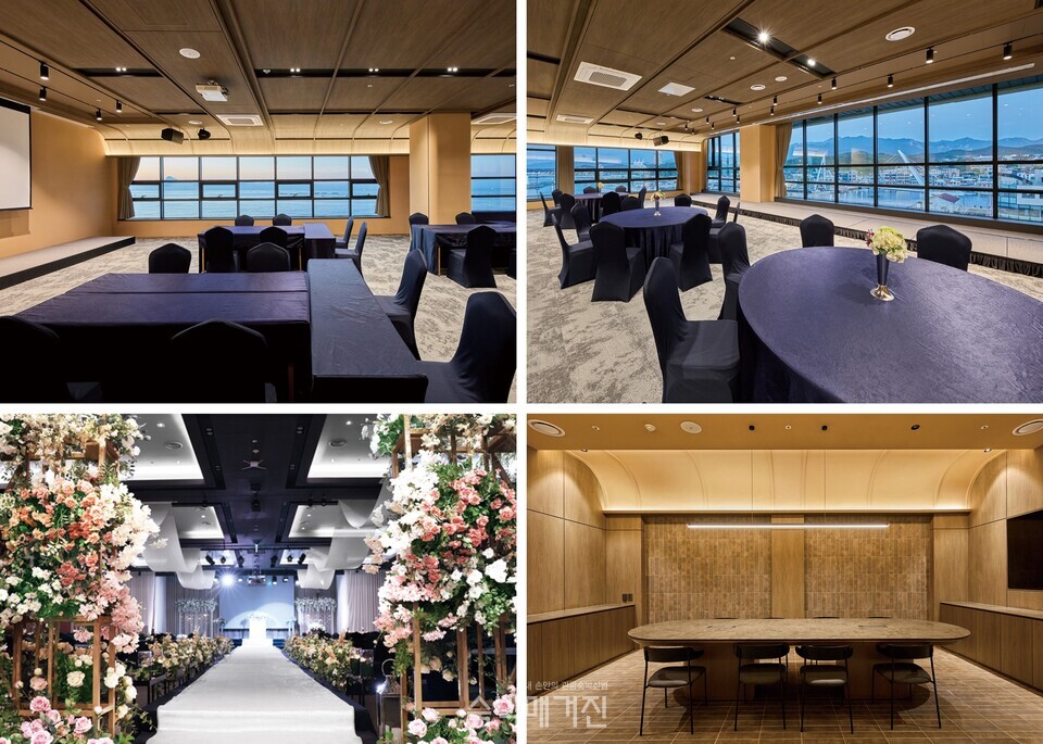 (왼쪽 위부터 시계방향으로) 오슬로홀, 연회장 중 한 곳인 리스본홀, 웨딩 공간인 그랜드볼룸, 미팅 또는 소규모 워크숍에 적합한 베니스홀