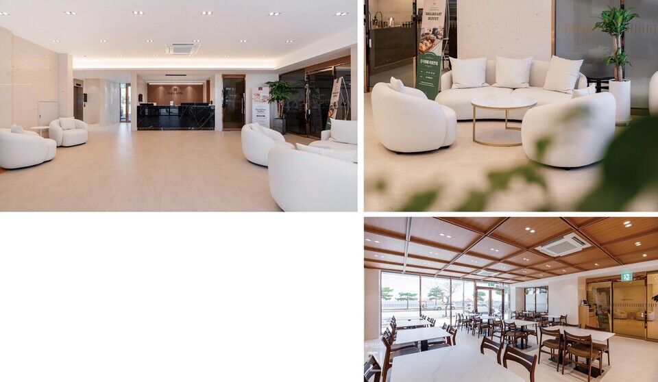 (왼쪽부터 시계방향으로)로비, F&B 홍보, 넓은 좌석